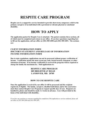 Respite Care Program Application - Prince George's County