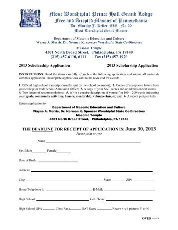Scholarship Info - Prince Hall Grand Masonic Lodge of Pennsylvania