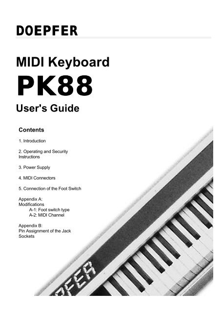 DOEPFER MIDI Keyboard PK88 User's Guide Contents