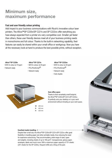 Ricoh Aficio SPC220N Brochure - Printerbase