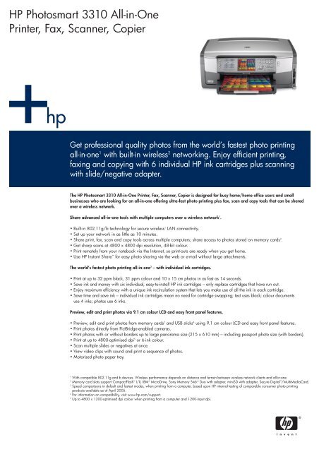 Breddegrad kort Admin HP Photosmart 3310 All-in-One Printer, Fax, Scanner ... - Printware