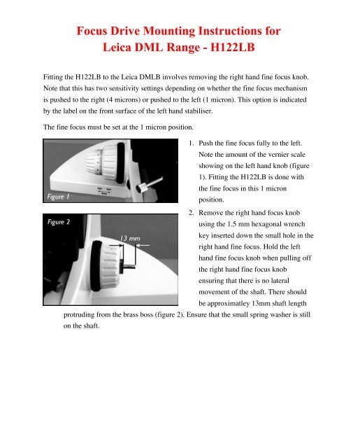 Focus Drive Mounting Instructions for Leica DML Range - H122LB