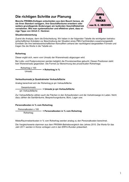 Die richtigen Schritte zur Planung - Prisma Fachhandels AG