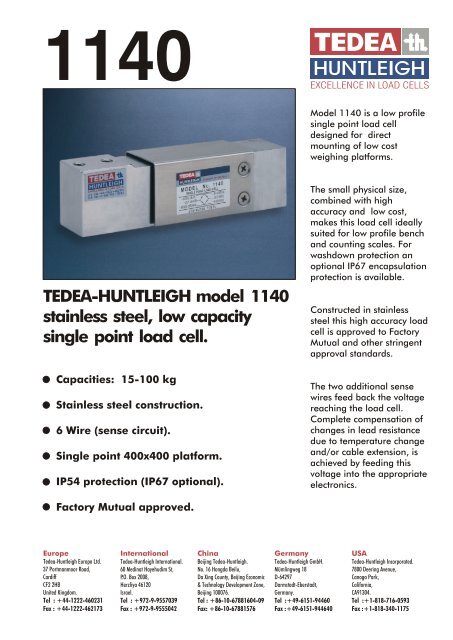 TEDEA-HUNTLEIGH model 1140 stainless steel, low capacity single ...