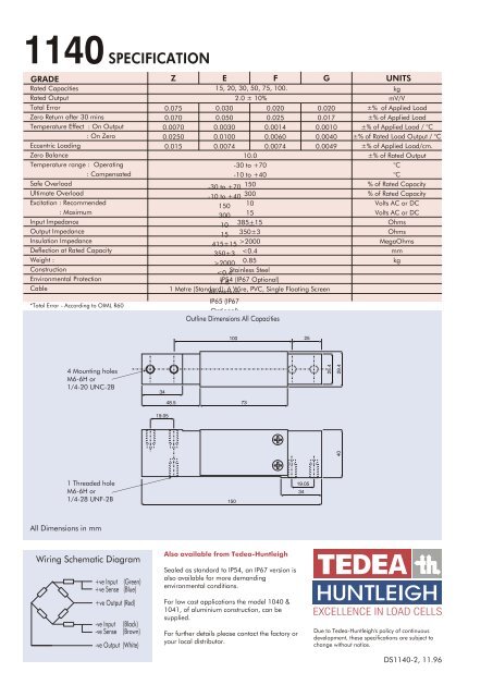 TEDEA-HUNTLEIGH model 1140 stainless steel, low capacity single ...
