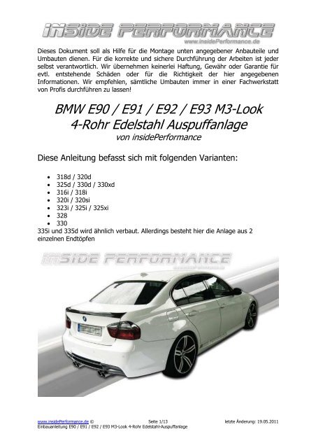 Einbau BMW 3er E90/E91/E92/E93 4-Rohr Auspuffanlage M3-Look