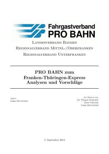 PRO BAHN zum Franken-Thüringen-Express Analysen und ...