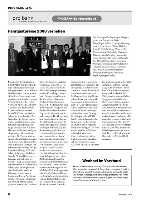 Fahrgastpreise 2008 verliehen Wechsel im Vorstand - Pro Bahn e. V.