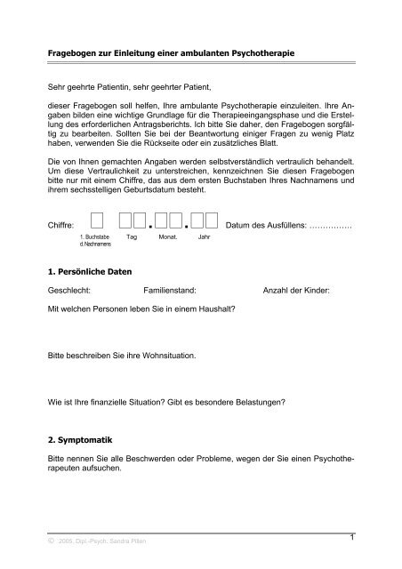 Fragebogen zur Einleitung einer Psychotherapie - Pro Psychologie