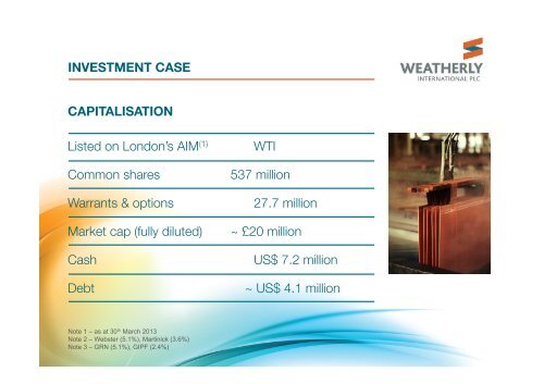 Weatherly International One2One Investor Presentation 18th April ...
