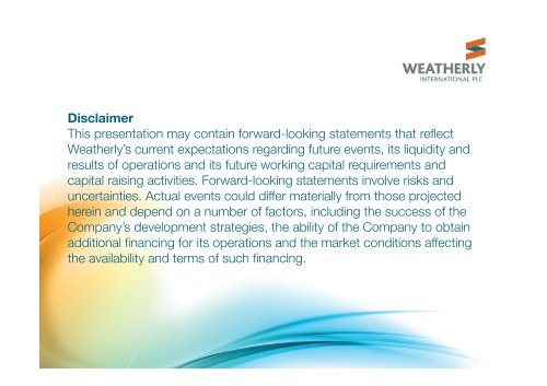 Weatherly International One2One Investor Presentation 18th April ...