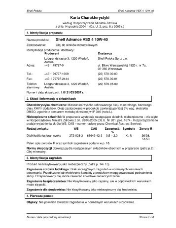 Karta Charakterystyki Shell Advance VSX 4 10W-40 - Proauto