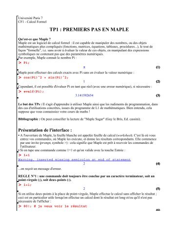 TP1 : PREMIERS PAS EN MAPLE
