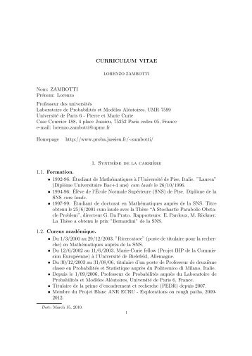 CURRICULUM VITAE Nom: ZAMBOTTI PrÃ©nom: Lorenzo ...