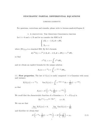 STOCHASTIC PARTIAL DIFFERENTIAL EQUATIONS For questions ...