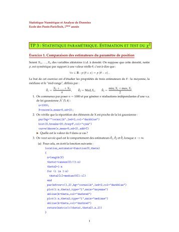 TP3:STATISTIQUE PARAMÃTRIQUE. ESTIMATION ET TEST DU Ï ...
