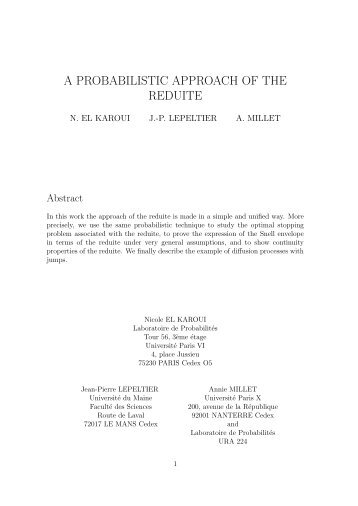 a probabilistic approach of the reduite - Laboratoire de ProbabilitÃ©s ...