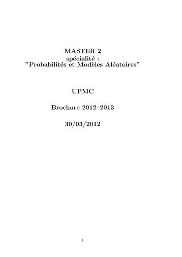 ProbabilitÃ©s et Mod`eles AlÃ©atoiresâ UPMC Brochure 2012â2013 30 ...