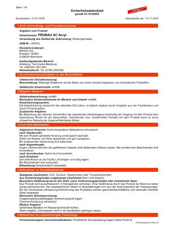 Sicherheitsdatenblatt Â· Handelsname: PROBAU AC Acryl