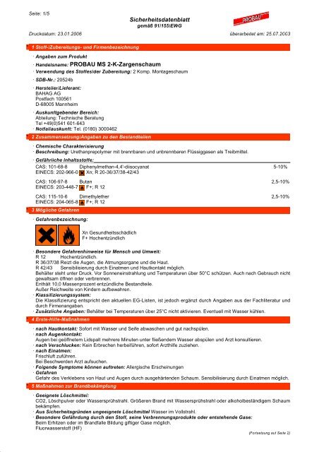 Sicherheitsdatenblatt Â· Handelsname: PROBAU MS 2-K ...