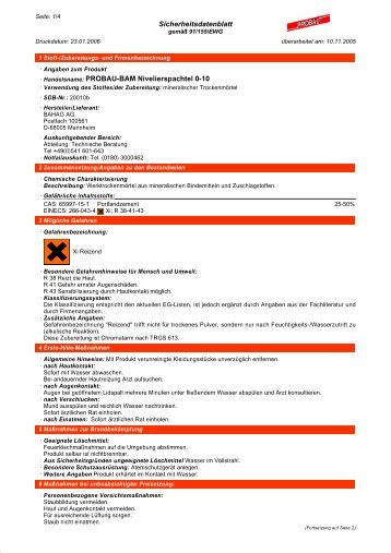 Sicherheitsdatenblatt Â· Handelsname: PROBAU-BAM ...