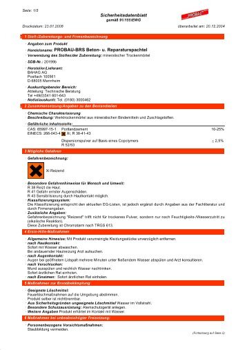 Sicherheitsdatenblatt Â· Handelsname: PROBAU-BRS Beton- u ...