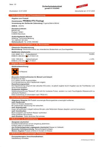 Sicherheitsdatenblatt Â· Handelsname: PROBAU-FFU Flexfuge