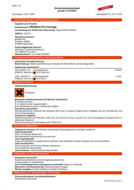 Sicherheitsdatenblatt Â· Handelsname: PROBAU-FFU Flexfuge