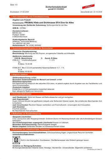 Sicherheitsdatenblatt Â· Handelsname: PROBAU Kleb-und ...