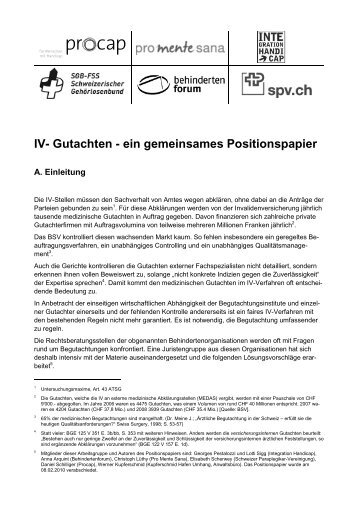 Positionspapier IV-Gutachten - Schweizer Paraplegiker-Vereinigung