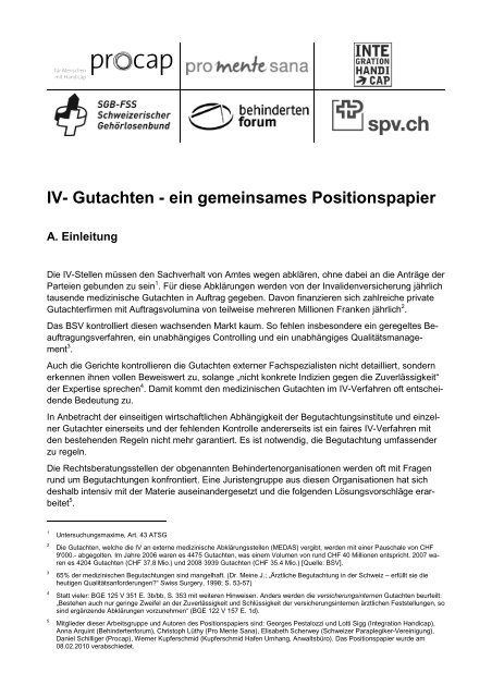 Positionspapier IV-Gutachten - Schweizer Paraplegiker-Vereinigung