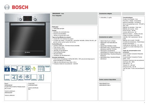 Bosch HBG63B450F FOUR PYRO PORTE FROIDE INOX ... - PROCie