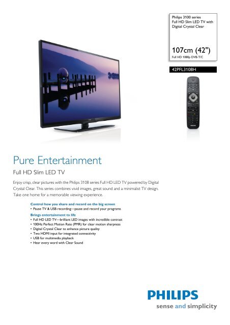 42PFL3108H/12 Philips Full HD Slim LED TV with ... et Cie