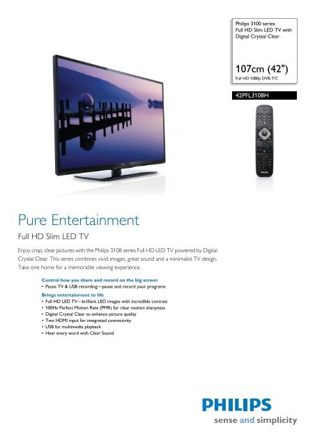 våben plukke Melting 42PFL3108H/12 Philips Full HD Slim LED TV with ... - PRO et Cie