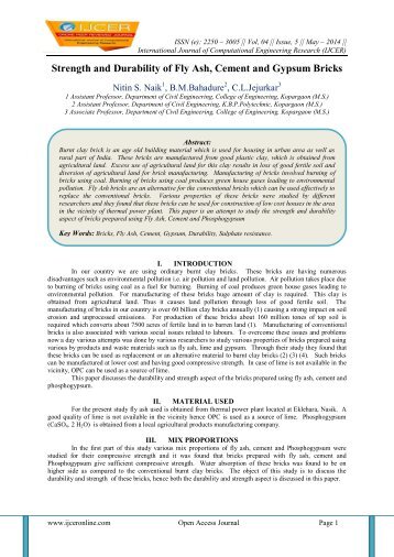 Strength and Durability of Fly Ash, Cement and Gypsum Bricks