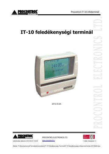 IT10 infoterminÃ¡l adatlap - Procontrol Electronics Kft.