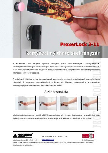 ProxerLock 3-11 adatlap - Procontrol Electronics Kft.