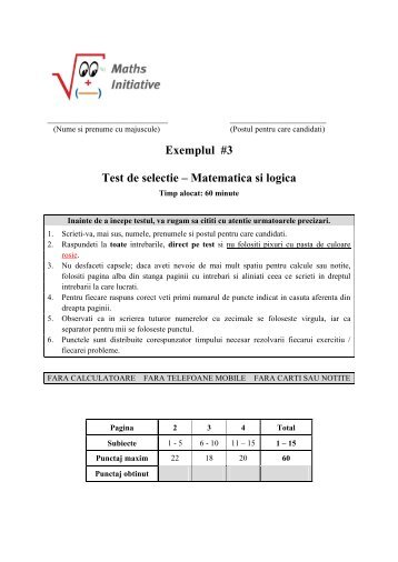 Exemplul #3 Test de selectie – Matematica si logica - ProCredit Bank