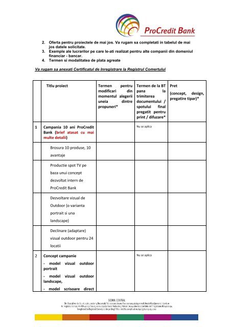 Selectie furnizor servicii creatie si design depunere ... - ProCredit Bank