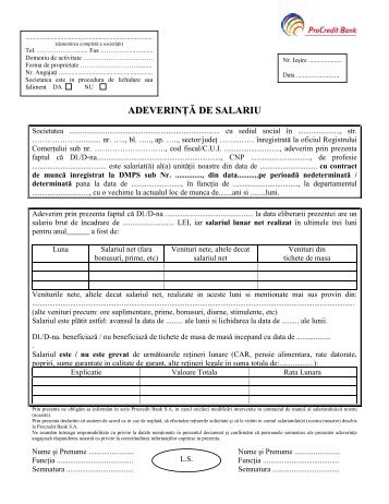 Adeverinta de salariu - ProCredit Bank