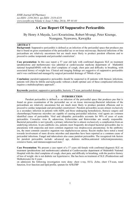 A Case Report Of Suppurative Pericarditis