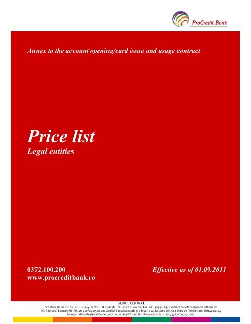 Price list - ProCredit Bank