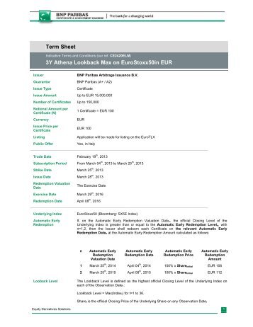 Term Sheet 3Y Athena Lookback Max on ... - Prodottidiborsa