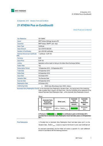 2Y ATHENA Plus on EuroStoxx50 - Prodottidiborsa