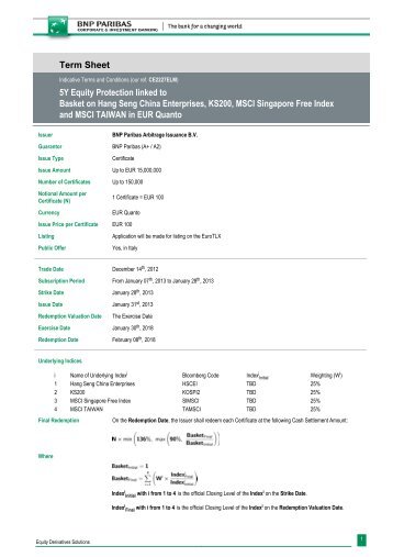 Term Sheet 5Y Equity Protection linked to Basket ... - Prodottidiborsa
