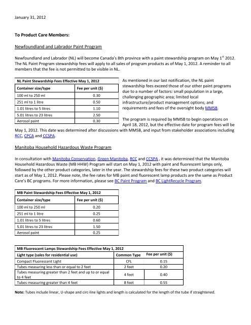 Newfoundland and Labrador Paint Program ... - Product Care