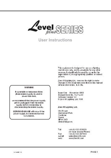 Level 12 plus User Manual - Production Services Ireland