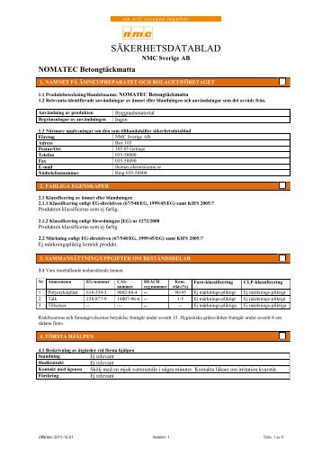 NOMAPACK Plank, Sheet, Roll - SDB - Produktfakta