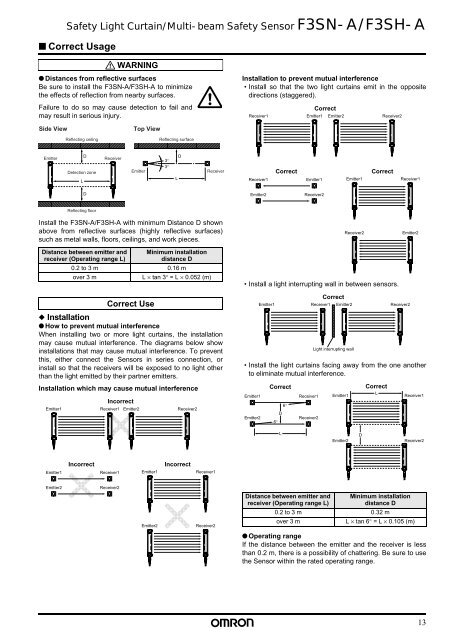 Safety Light Curtain / Multi-beam Safety Sensor F3SN-A ... - Omron