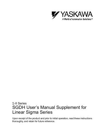 SGDH User's Manual Supplement for Linear Sigma Series - Omron